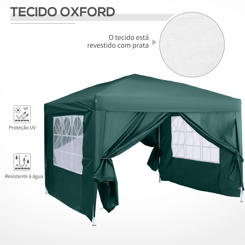 Outsunny Tenda de Jardim com Paredes Laterais Amovíveis Janelas Porta com Zíper e Bolsa de Transporte 295x295x195-258 cm Verde