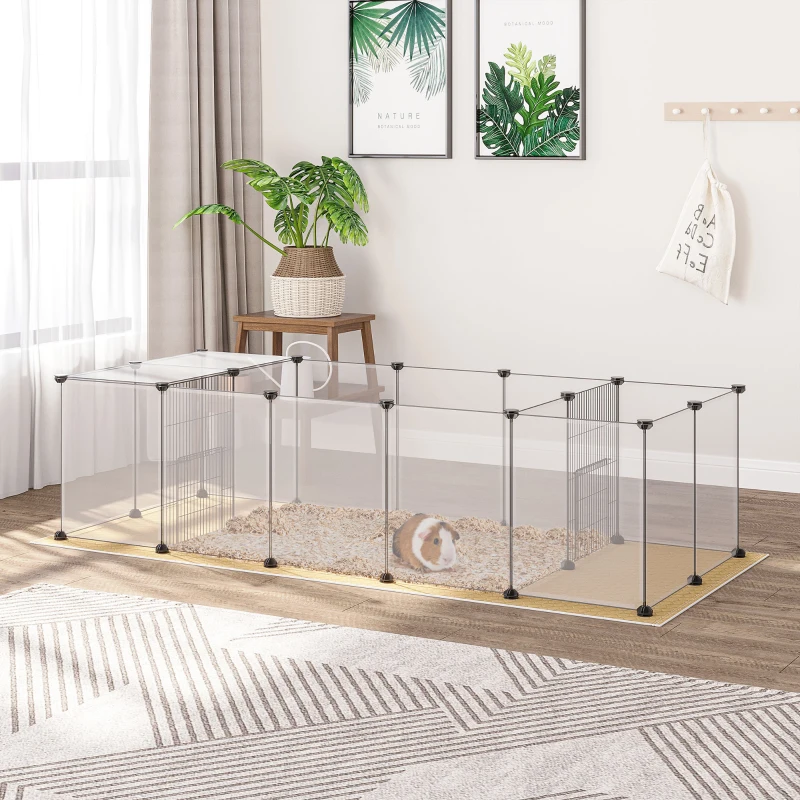 PawHut Recinto para Animais de Estimação DIY com 20 Painéis Recinto para Pequenos Animais Modular 175x70x45 cm Translúcido e Cáqui