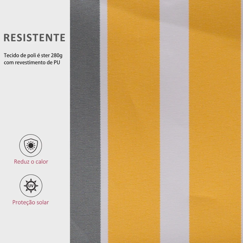 Outsunny Toldo Manual 3,5x2,5 m de Alumínio Toldo de Varanda Pátio com e Proteção Solar UV para Jardim Exterior Amarelo e Cinza