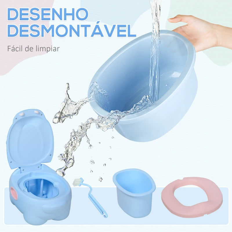 HOMCOM Bacio para Bebé em Forma de Hipopótamo 2 em 1 com Cubo Amovível e Escova de Limpeza 40x30x23 cm Azul