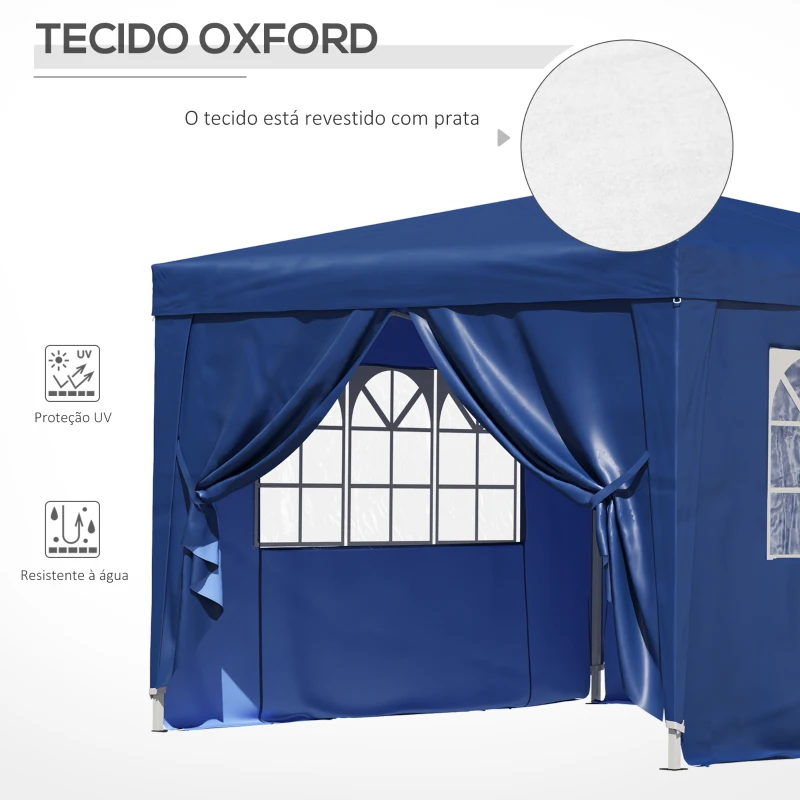 Outsunny Tenda de Jardim com Paredes Laterais Amovíveis Janelas Porta com Zíper e Bolsa de Transporte 295x295x195-258 cm Azul