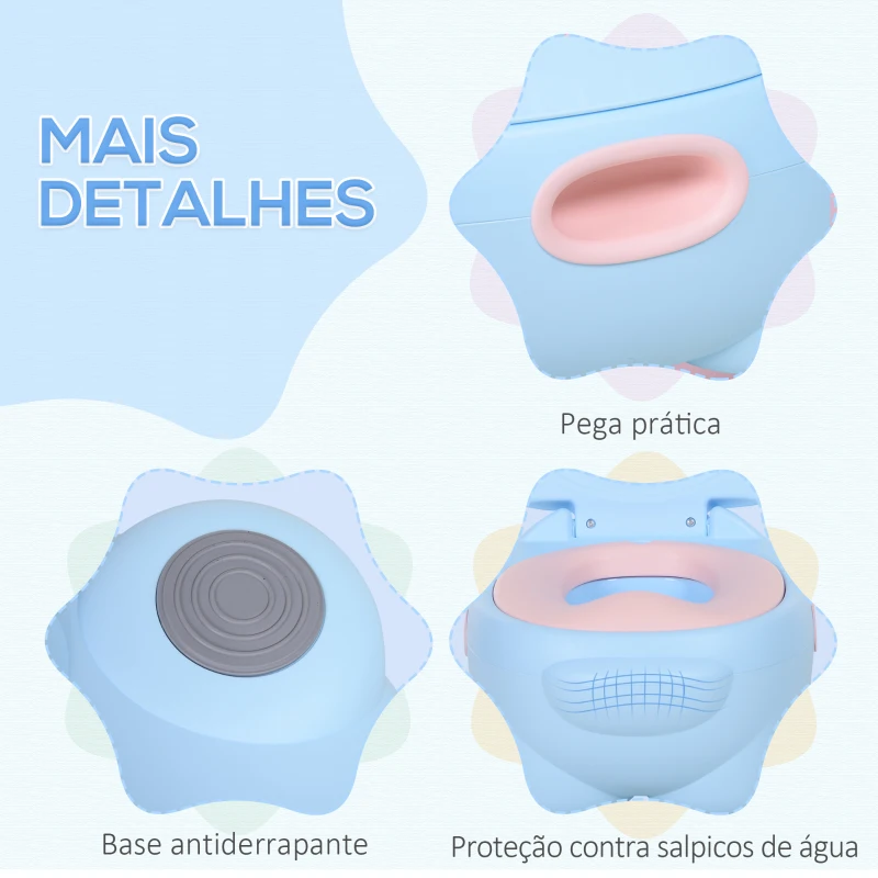 HOMCOM Bacio para Bebé em Forma de Hipopótamo 2 em 1 com Cubo Amovível e Escova de Limpeza 40x30x23 cm Azul