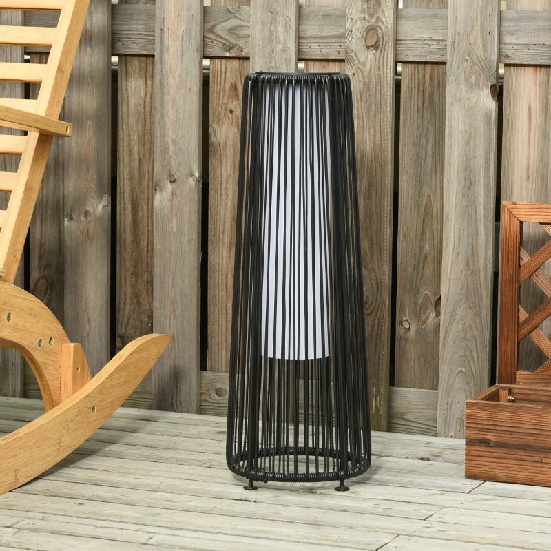 Outsunny Tuinlamp, Buitenlamp op Zonne-energie, 8 Uur Bedrijfstijd, Rotanlook, Zwart, 21,5 x 21,5 x 61 cm(m-10)