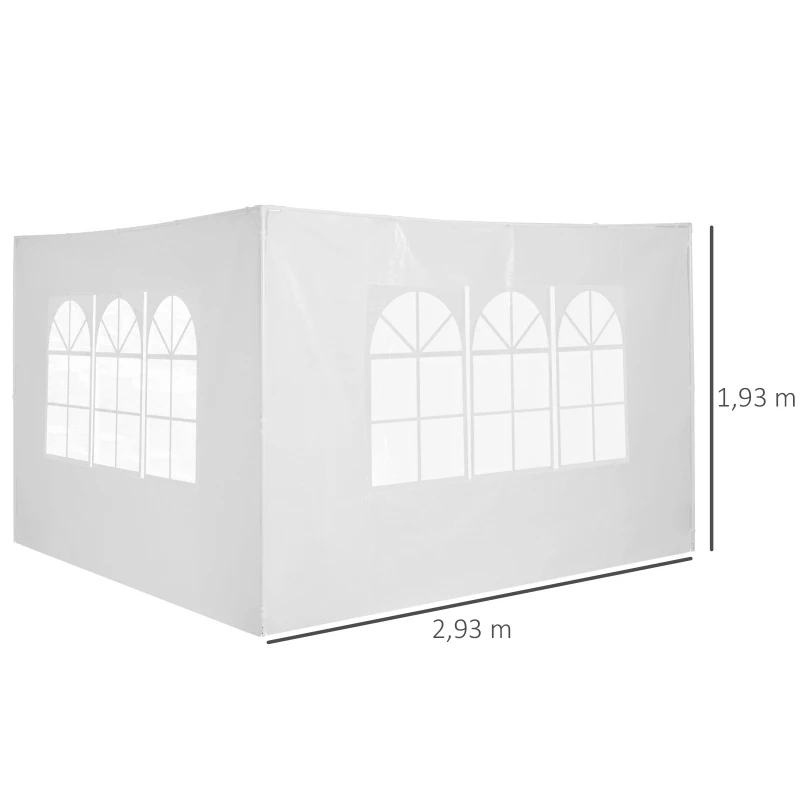 Outsunny Conjunto de 2 Paredes Laterais para Tendas de 3x3m e 3x6m Paredes Laterais para Tendas com Janelas Transparentes 293x193cm Branco