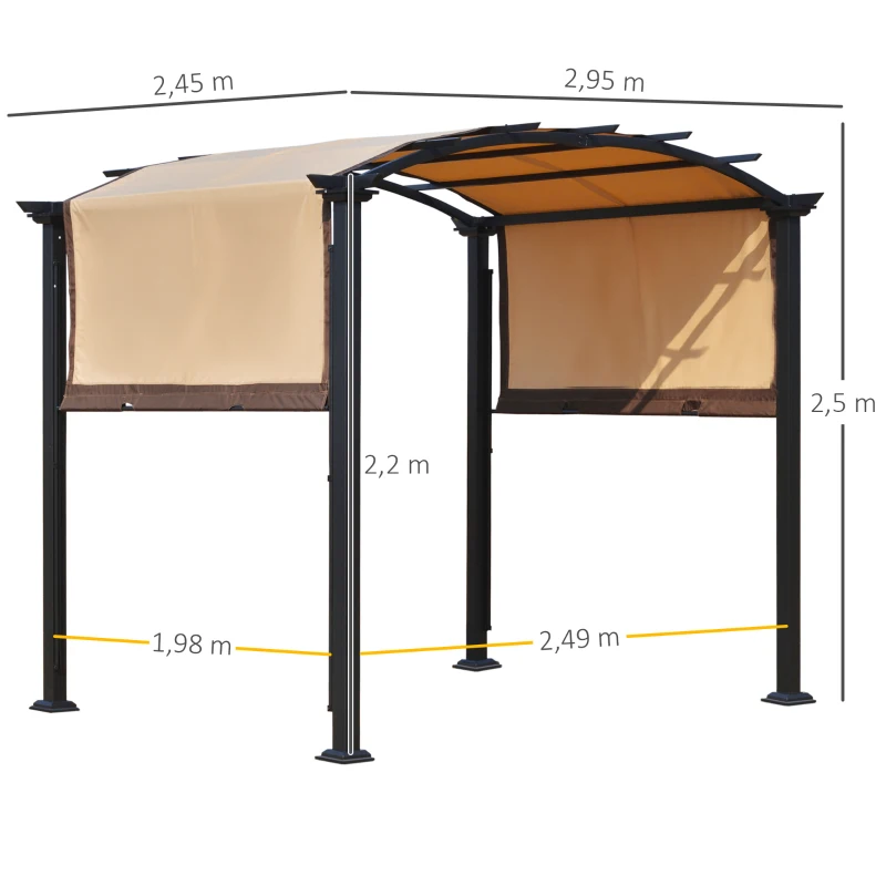 Outsunny Pergola 2,95x2,45 m com teto retrátil para jardim pátio Terraço Tecido de poliéster parafusado resistente aos raios UV Bege