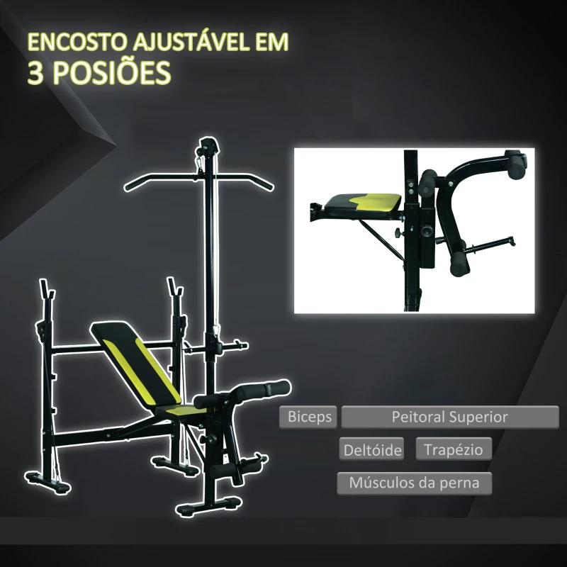 HOMCOM Banco de pesos reclinável multifuncional para treinamento e musculação 175x110x202 cm Preto