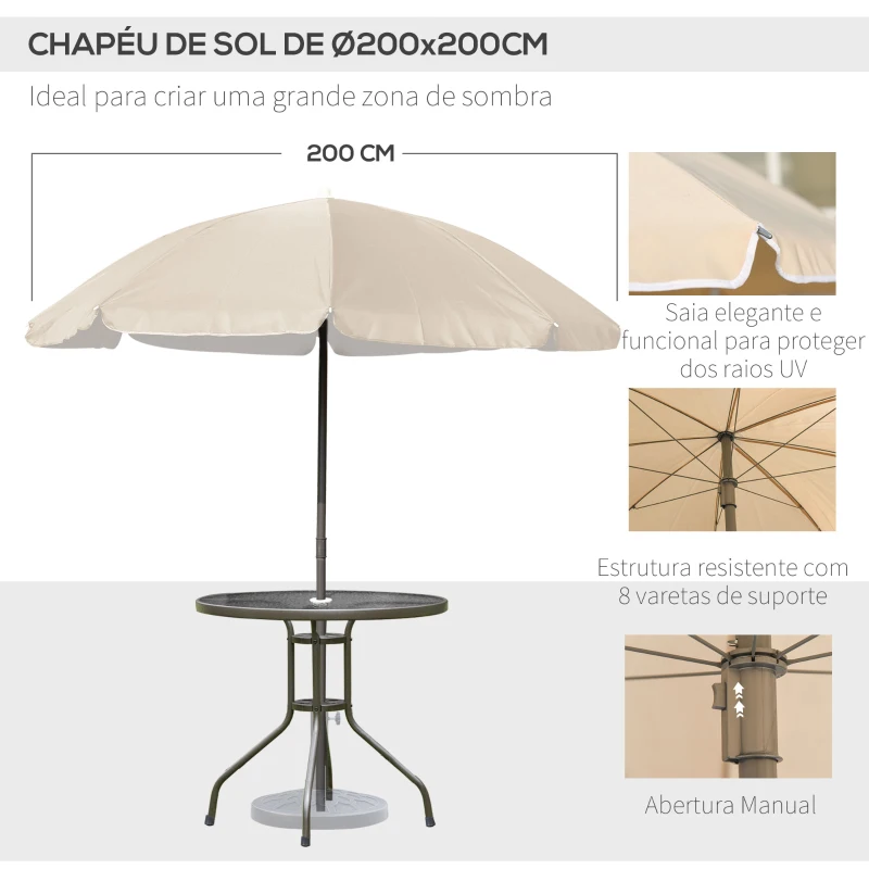 Outsunny Conjunto de Jardim Refeição 6 Peças com 4 Cadeiras Dobráveis Mesa com Bancada de Vidro e Chapéu de Sol Bege