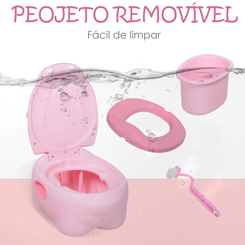 HOMCOM Bacio para Bebé em Forma de Hipopótamo 2 em 1 com Cubo Amovível e Escova de Limpeza 40x30x23 cm Rosa