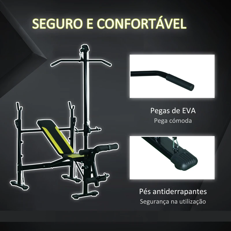HOMCOM Banco de pesos reclinável multifuncional para treinamento e musculação 175x110x202 cm Preto