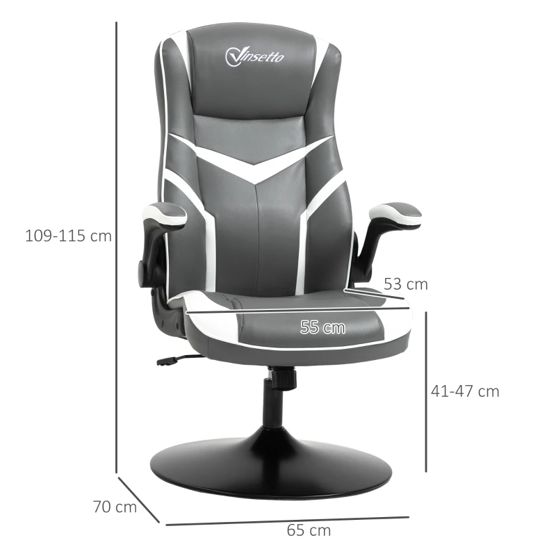 Vinsetto Gaming Chair Ergonomic Computer Chair with Adjustable Height Pedestal Base, Home Office Desk Chair Faux Leather Exclusive Swivel Chair, Grey