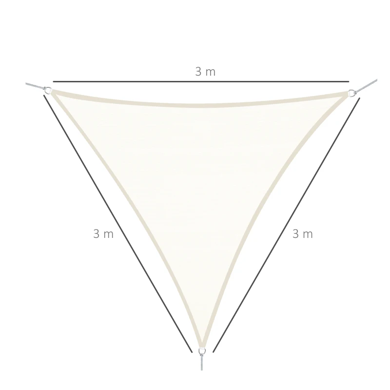 Outsunny Vela de Sombra Triangular 3x3x3 m Toldo Vela de Poliéster com Proteção UV Aneis em Forma de D e Cordas para Jardim Pátio Piscina Creme