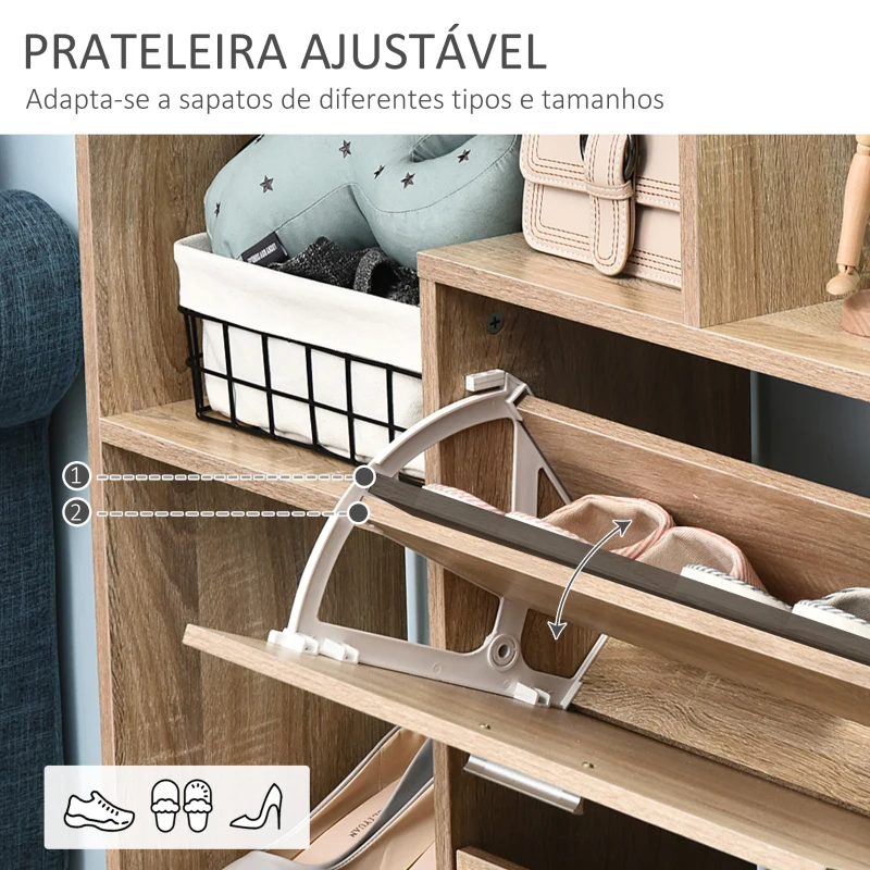 HOMCOM Sapateira de Madeira com Prateleiras de Armazenamento Sapateira para até 20 pares de Sapatos 101,5x25,5x98cm Madeira