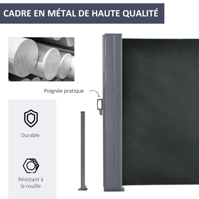 Outsunny Double Store latéral Brise-Vue paravent rétractable dim. 6L x 1,80H m Polyester Anti-UV Gris