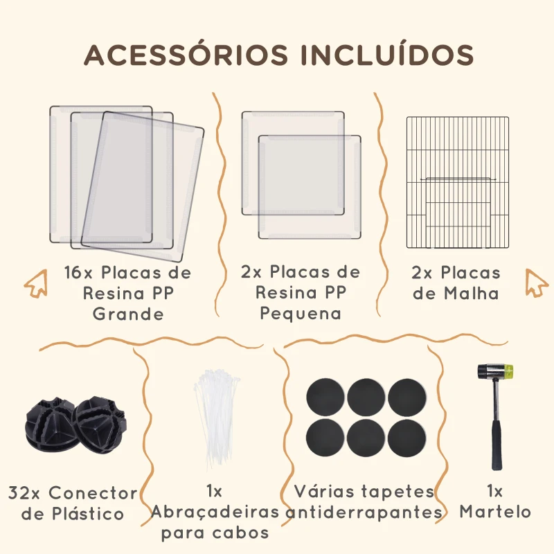 PawHut Recinto para Animais de Estimação DIY com 20 Painéis Parque para Pequenos Animais Modular 175x70x45 cm Translúcido