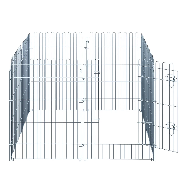 PawHut Parque para Animais de Estimação com 8 Paineis 63x91cm Cerca para Animais de Estimação com Porta com Trava para Jardim Pátio Exterior Prata