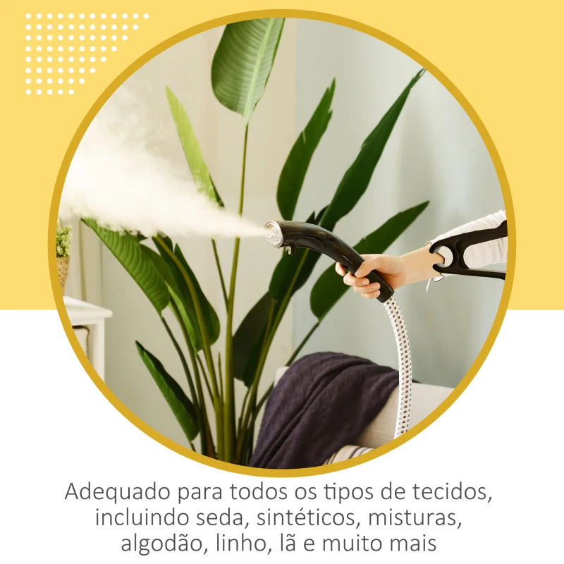 HOMCOM Ferro de Engomar a Vapor com Depósito de 1,4L e Temperatura Ajustável em 11 Níveis 26x21,5x146cm Amarelo e Preto