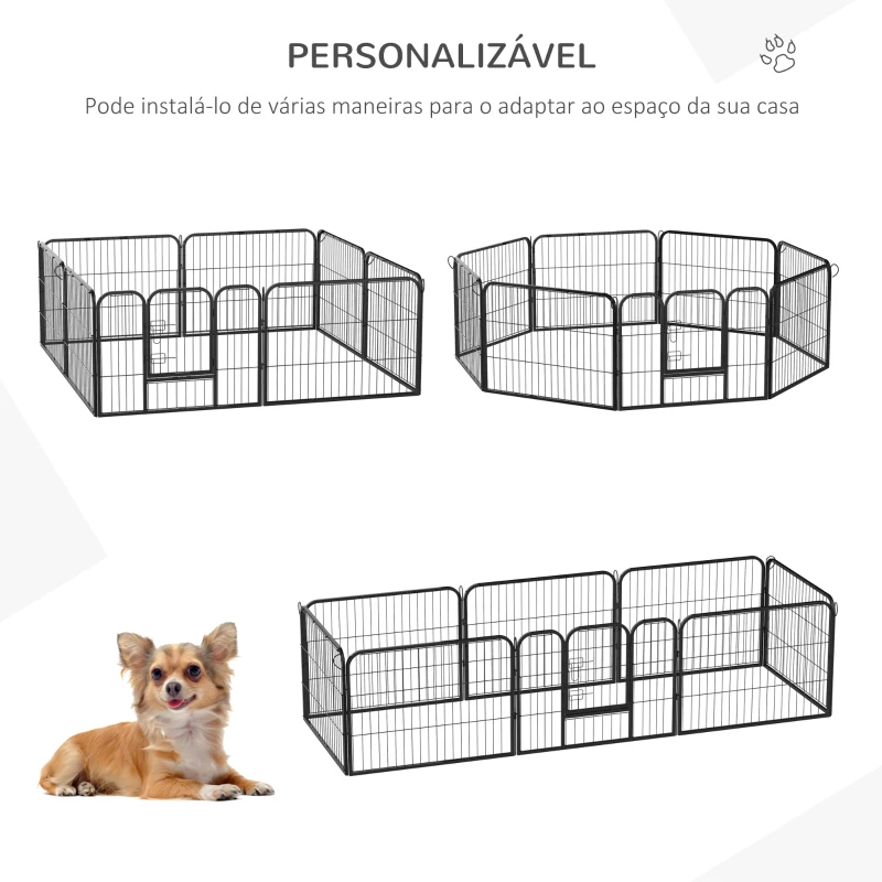 PawHut Parque para Animais de Estimação 8 Paineis 80x60cm Gaiola para Cães de Metal com Porta e Dupla Fechadura Cerca de Treinamento para Jardim Preto