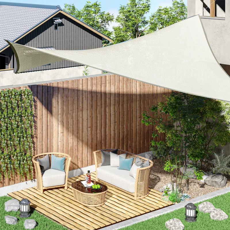 Outsunny Vela de Sombra Retangular 4x6 m Toldo Vela de Poliéster com Proteção UV Aneis em Forma de D e Cordas para Jardim Pátio Piscina Creme
