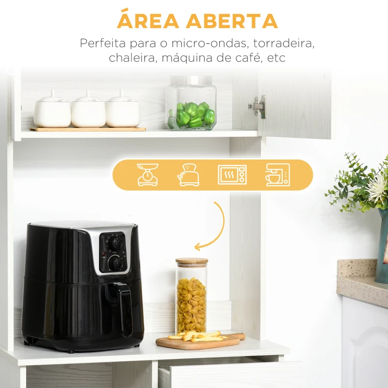 HOMCOM Armário de Cozinha Armário Alto de Cozinha com Gaveta Prateleira Aberta e 3 Armários com Prateleira Ajustável 71x71x178 cm Branco