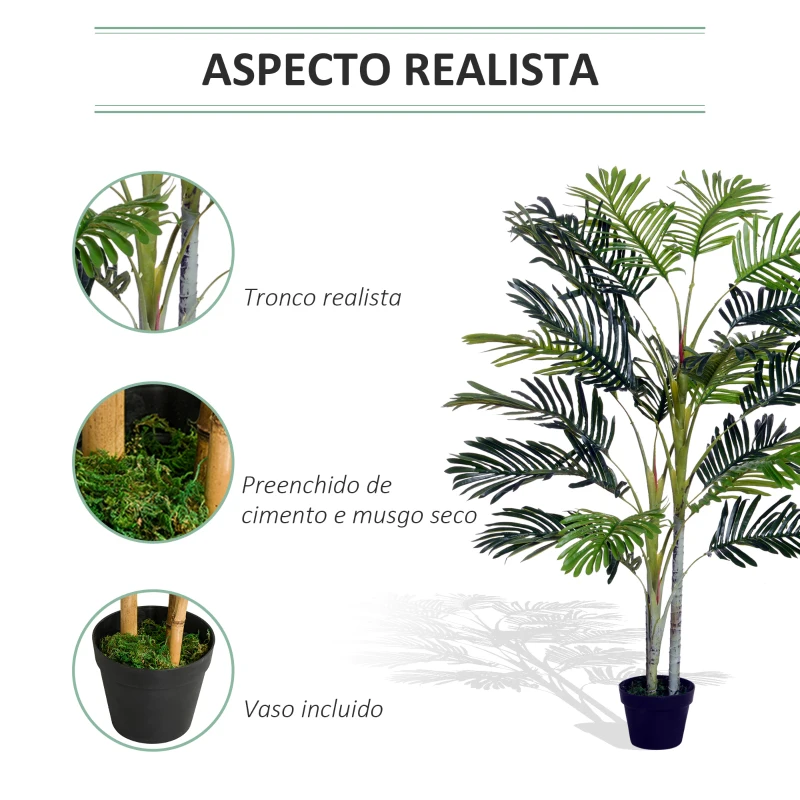 Outsunny Palmeira Artificial 150cm com Aspecto Realista Planta Artificial Decorativa com Vaso Casa Varanda Jardim Verde
