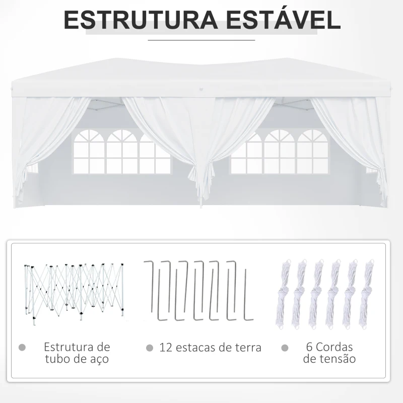 Outsunny Tenda para Festas com Paredes Laterais Amovíveis 2 Portas com Zíper 4 Janelas e Bolsa de Transporte 591x297x255 cm Branco