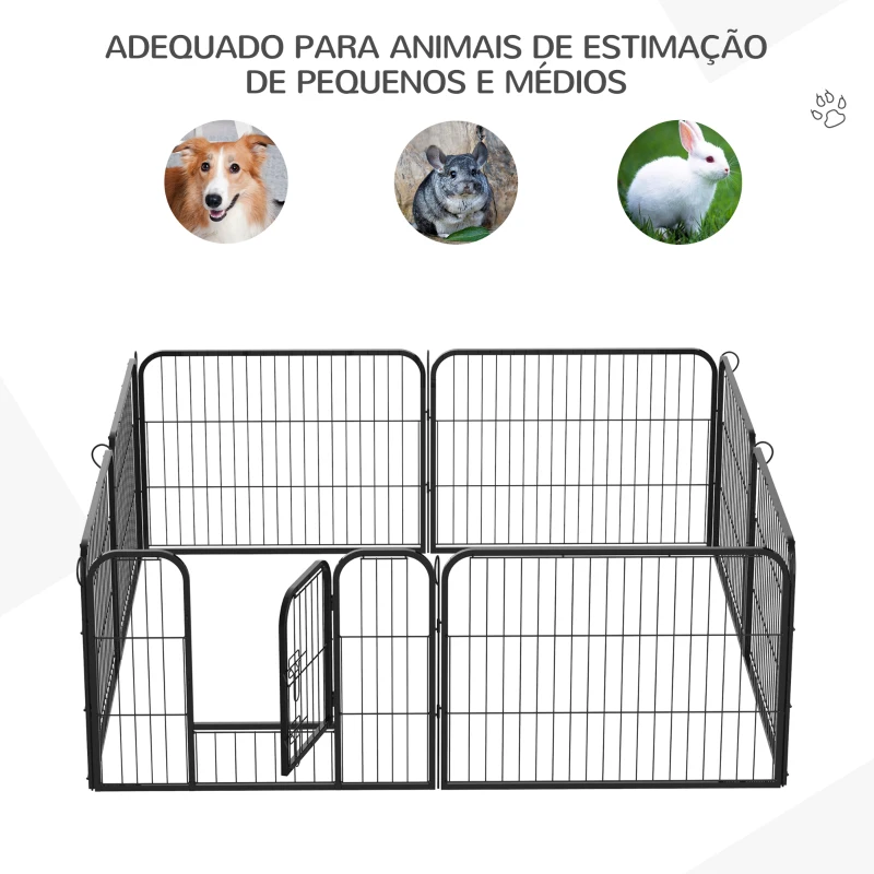 PawHut Parque para Animais de Estimação 8 Paineis 80x60cm Gaiola para Cães de Metal com Porta e Dupla Fechadura Cerca de Treinamento para Jardim Preto