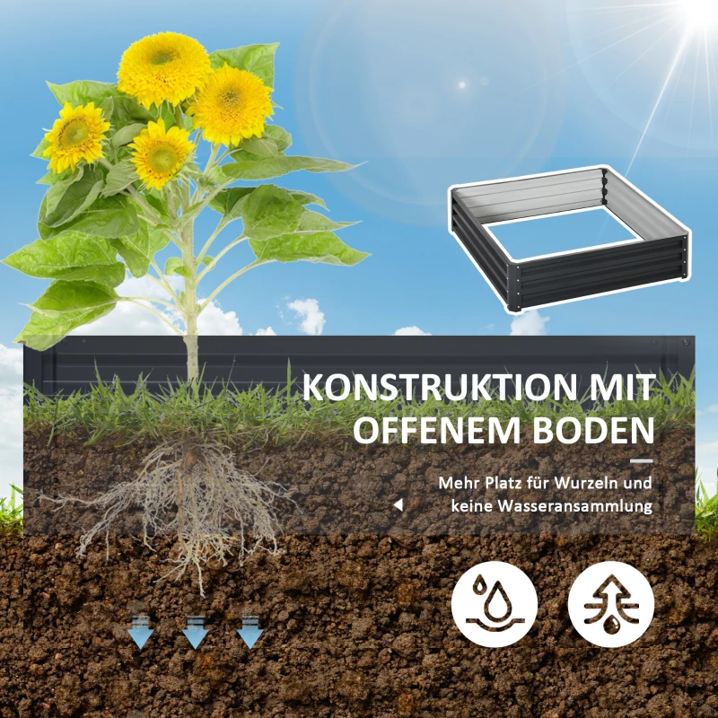 Outsunny Bedplantenbak met stalen kast grijs 120 x 120 x 30 cm