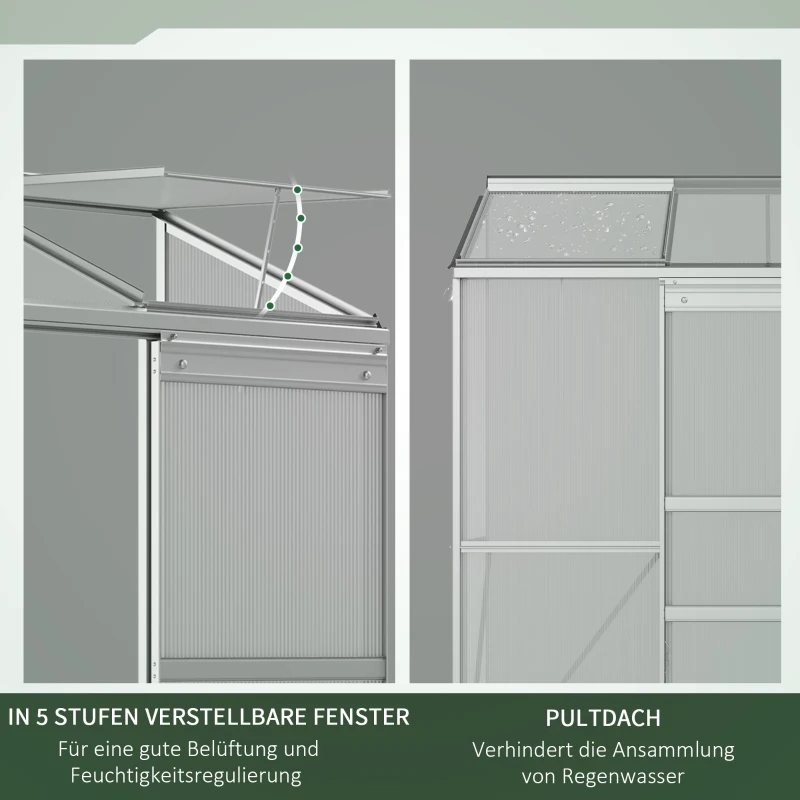 Outsunny Buitenzonnige broeikas met schuifdeur, dakraam van polycarbonaat, aluminium(m-5)