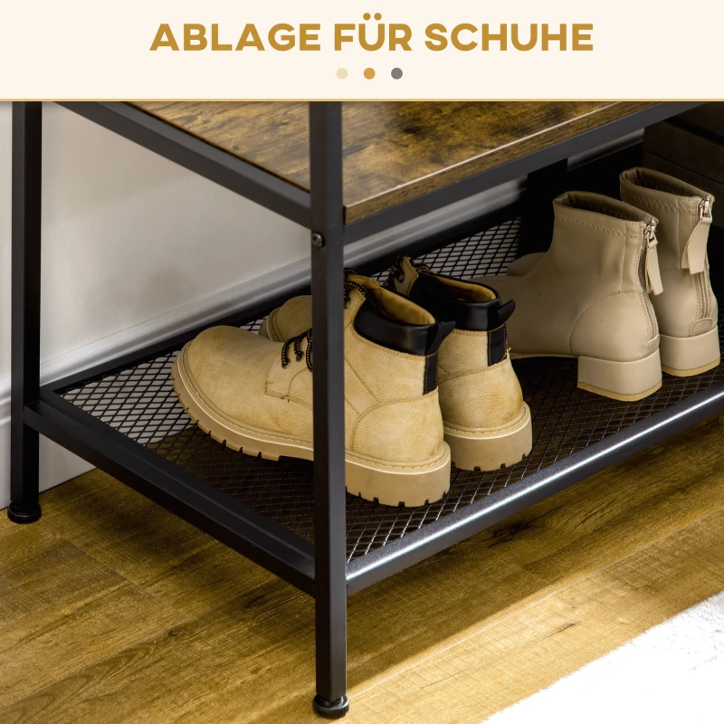 HOMCOM kapstok, 4-in-1 design, kledingrek met zitting, kapstok met schoenenrek, 5-laags zijplanken en 4 haken, kapstok, metaal, rustiek bruin, 104 x 40 x 183 cm