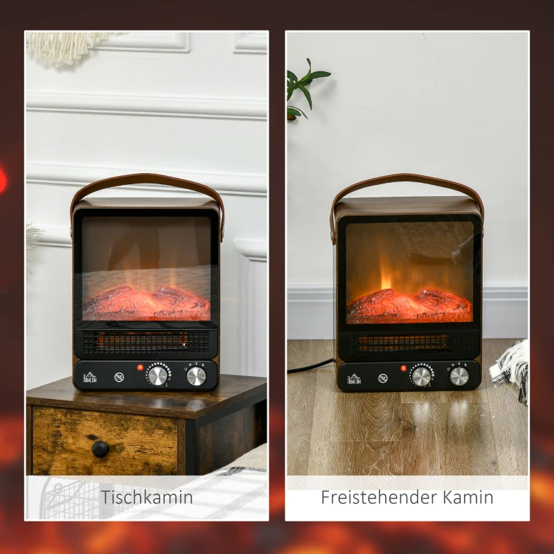 HOMCOM elektrische haard met vlameffect, geluidsarme staande haard met handgreep, verstelbare haard, 750/1500W binnenverwarming met oververhittingsbeveiliging voor woonkamers en interieurs(m-7)