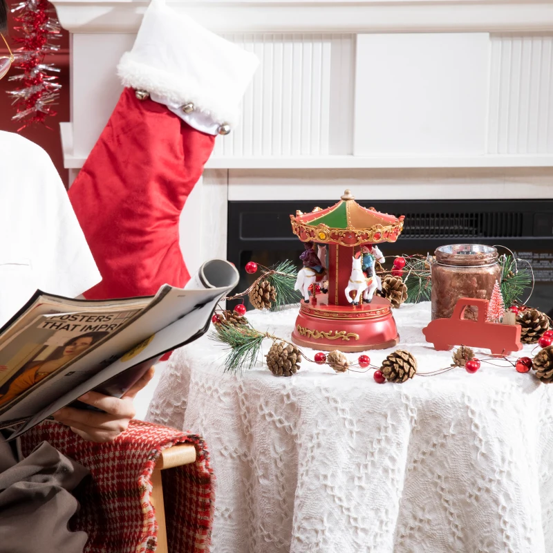 HOMCOM kerstmuziekdoos, draaiende carrousel, met muziek, LED-verlichting, kleurrijk, 13 x 13 x 18,5 cm