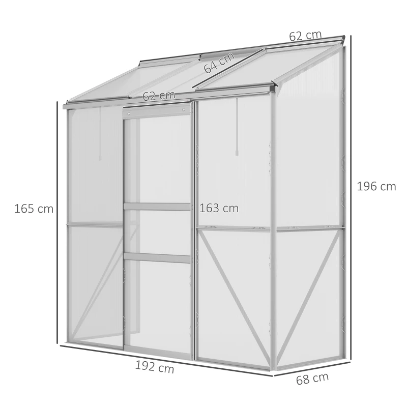 Outsunny Buitenzonnige broeikas met schuifdeur, dakraam van polycarbonaat, aluminium(m-3)