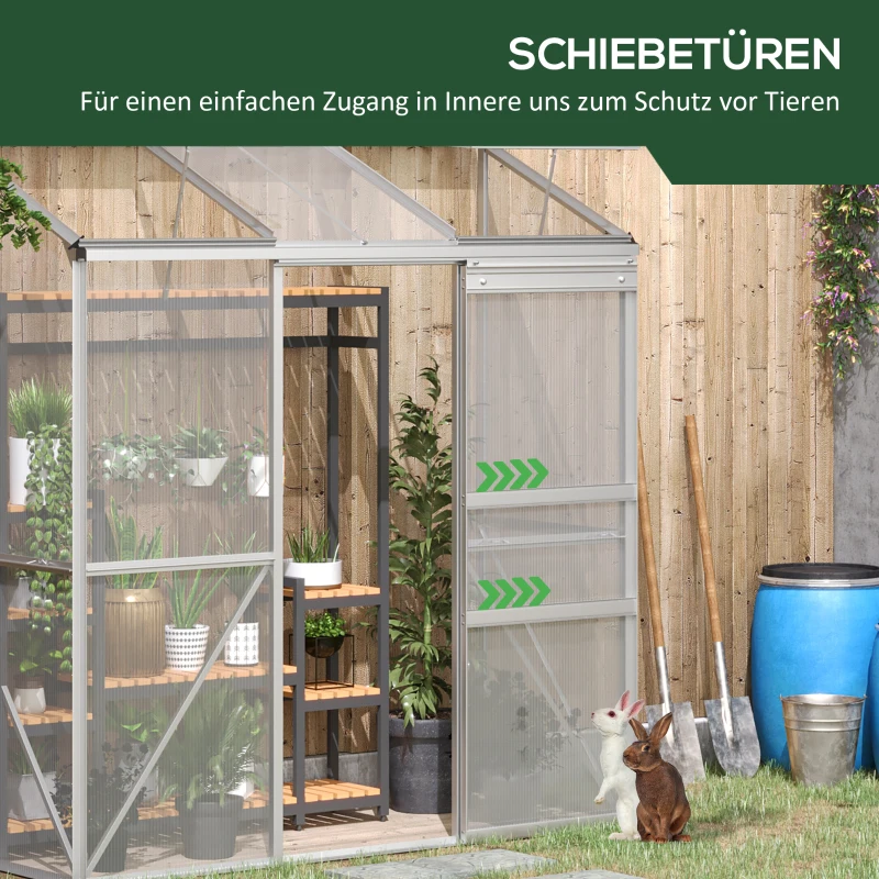 Outsunny Buitenzonnige broeikas met schuifdeur, dakraam van polycarbonaat, aluminium(m-6)