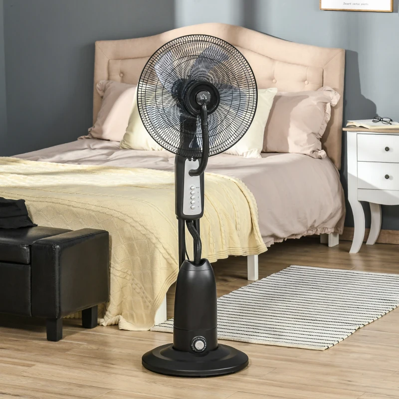 HOMCOM 18" Pedestal Fan with Water Mist Spray, Standing Fan, Humidifying Misting Fan with 3 Speeds, 2.8L Water Tank, Black