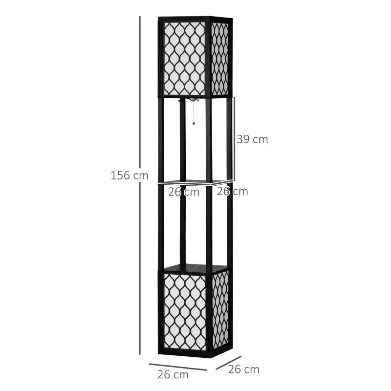 HOMCOM vloerlamp in modern design, 2 schappen, trekkettingschakelaar, 26 cm x 26 cm x 156 cm, zwart+wit(m-3)