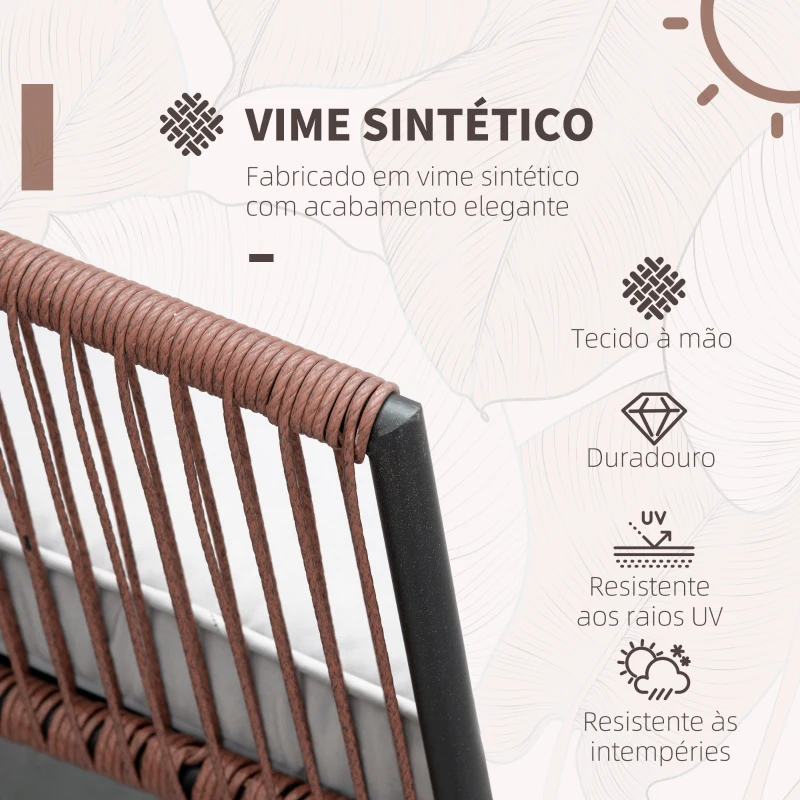 Outsunny Conjunto de Móveis de Jardim de Vime 3 Peças Incluí 1 Mesa de Centro e 2 Poltronas com Almofadas Acolchoadas Teca e Cinza