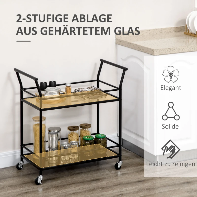 HOMCOM keukenwagen, trolley met 2 schappen, serveerwagen, trolley, zwart