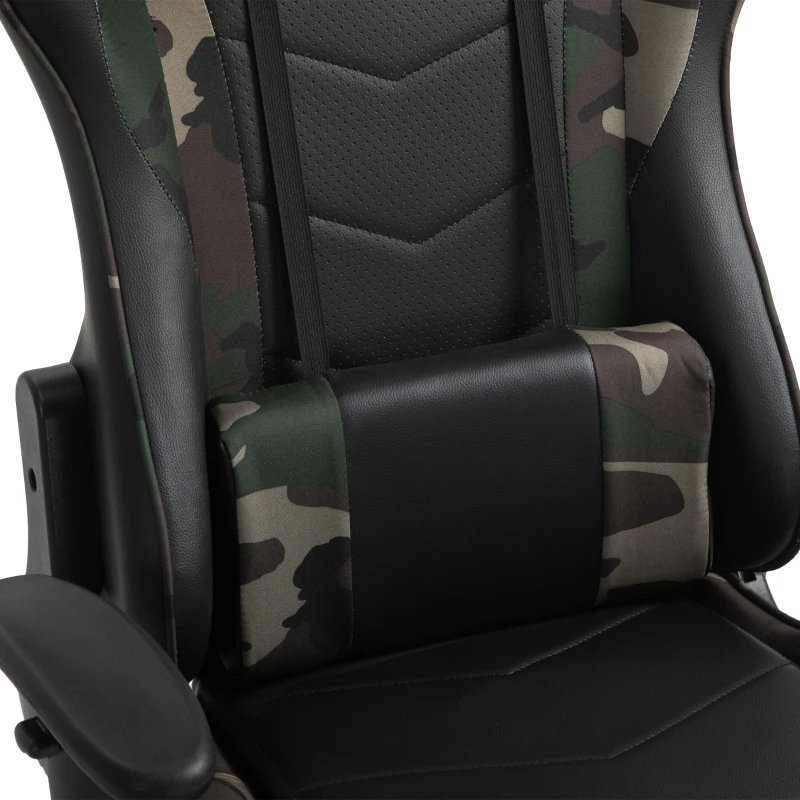 Vinsetto Massage Bürostuhl, Gaming Stuhl, Ergonomisch, Kunstleder, Schaumstoff, Nylon, Schwarz, Camouflage, 64 x 69 x 120-127 cm