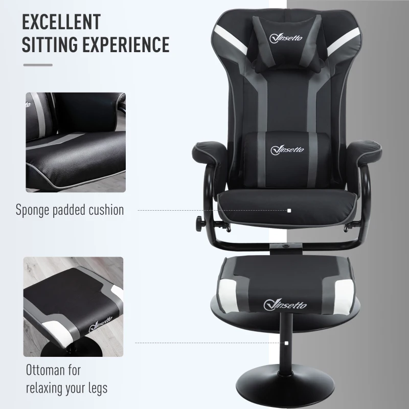 Vinsetto Gamer Recliner Chair, with Footrest, Removable Headrest and Lumbar Support, Tilt Function, Black and Grey