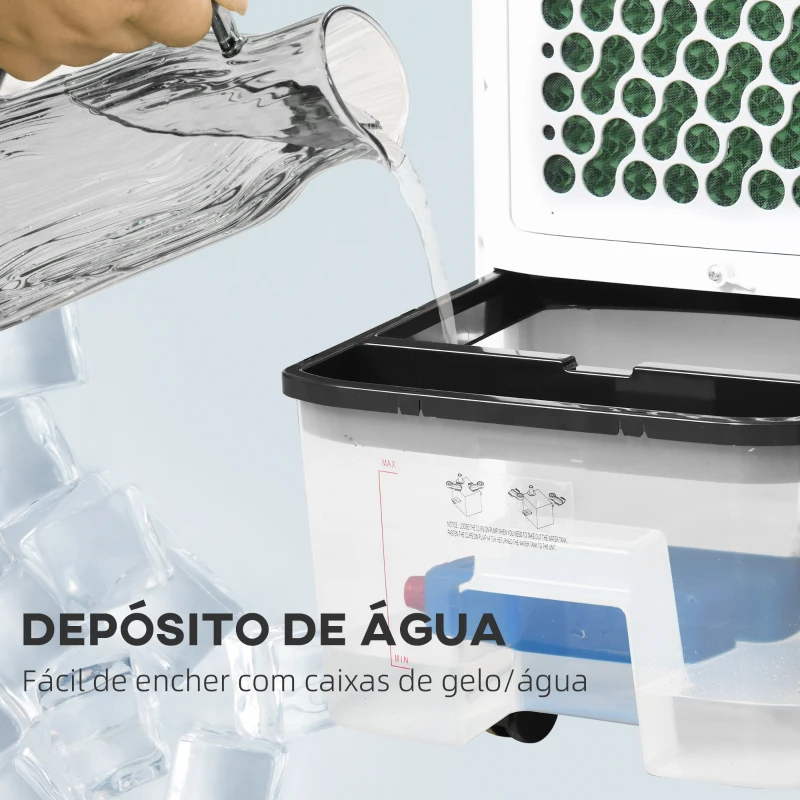 HOMCOM Climatizador Refrigerador de Ar Portátil 10L Humidificador Ventoinha 60W Temporizador 3 Velocidades 3 Modos 38,2x31,6x76 cm Branco