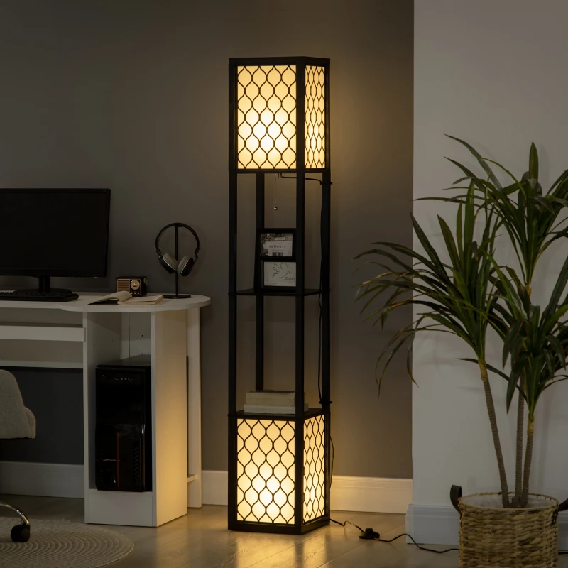 HOMCOM vloerlamp in modern design, 2 schappen, trekkettingschakelaar, 26 cm x 26 cm x 156 cm, zwart+wit(m-10)