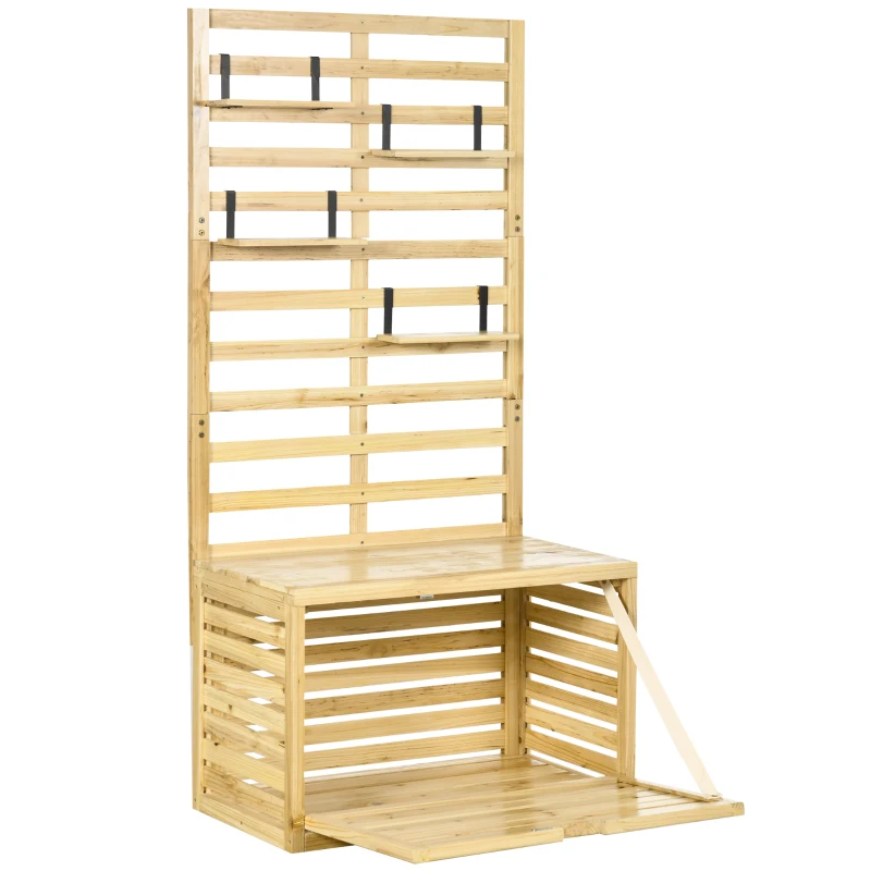 Outsunny opbergdoos, tuinkist met hekwerk, opbergdoos met planken