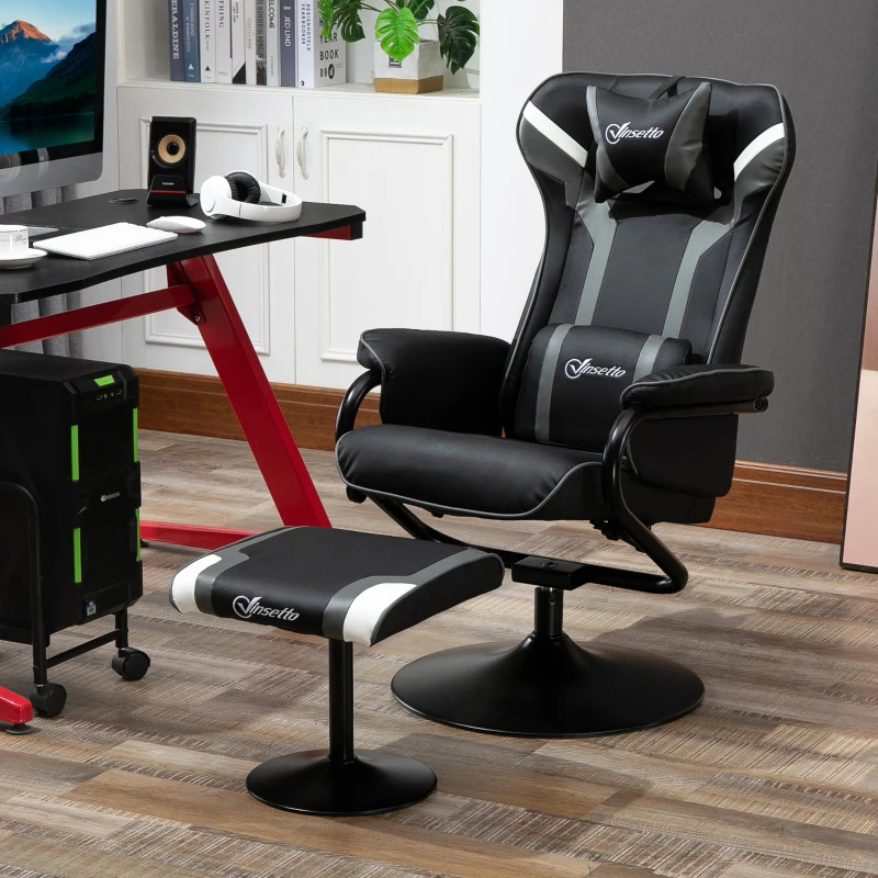Vinsetto Gamer Recliner Chair, with Footrest, Removable Headrest and Lumbar Support, Tilt Function, Black and Grey