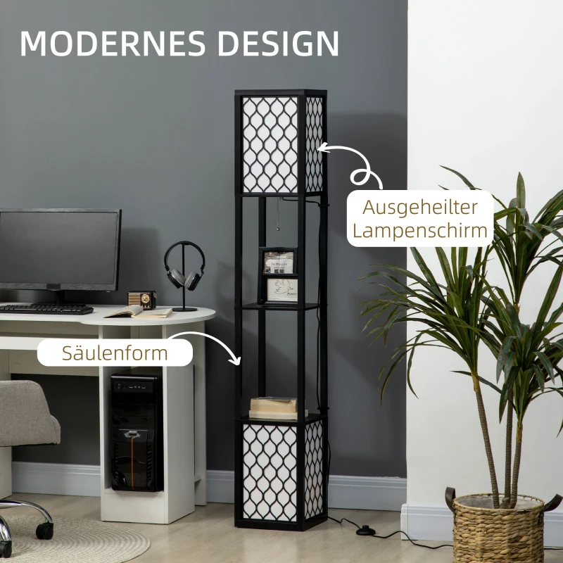 HOMCOM vloerlamp in modern design, 2 schappen, trekkettingschakelaar, 26 cm x 26 cm x 156 cm, zwart+wit(m-5)