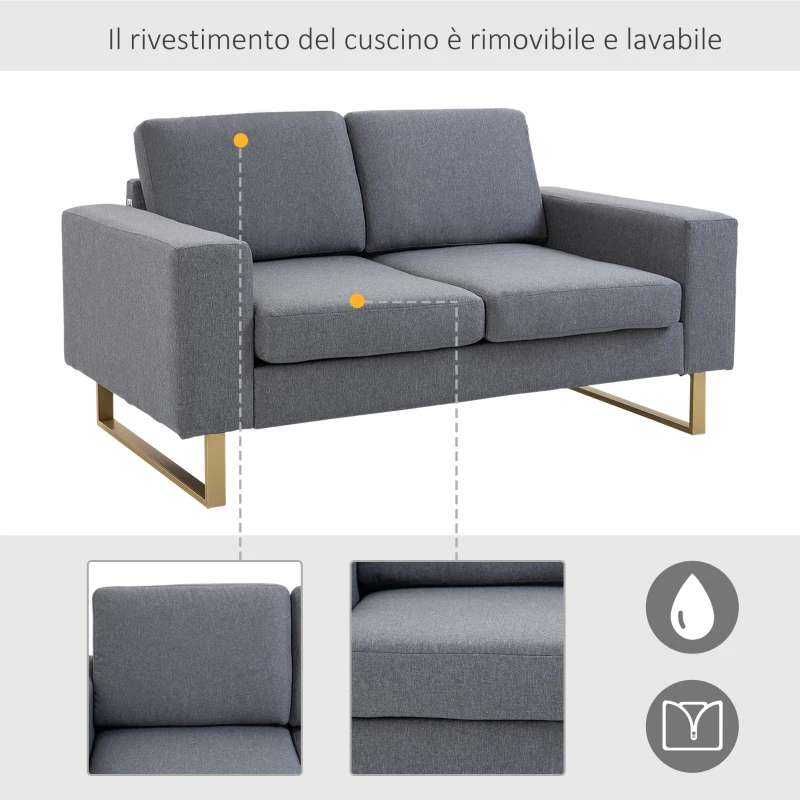 HOMCOM Divano a 2 Posti Relax Salotto con Cuscini 160 × 82 × 78cm Tessuto di Lino Grigio