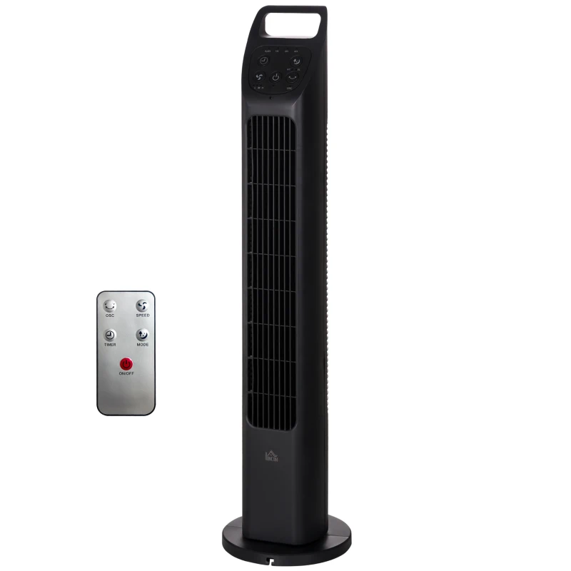 HOMCOM 31" Oscillating Tower Fan with Remote Control, 4H Timer, 3 Speed 3 Modes, Quiet Electric Floor Standing Fan for Home Bedroom Office, Black