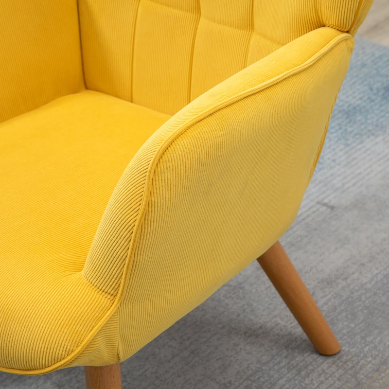 HOMCOM Modern Accent Chair with Ottoman, Living Room Chairs with Steel Frame, Wooden Legs for Living Room, Study, Bedroom and Home Office, Yellow(m-8)