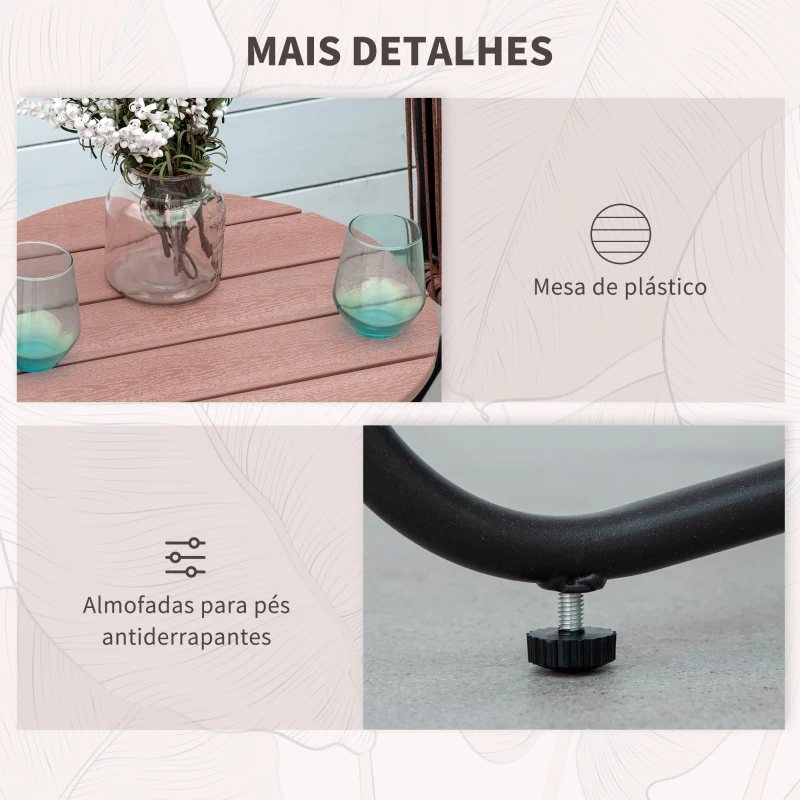 Outsunny Conjunto de Móveis de Jardim de Vime 3 Peças Incluí 1 Mesa de Centro e 2 Poltronas com Almofadas Acolchoadas Teca e Cinza