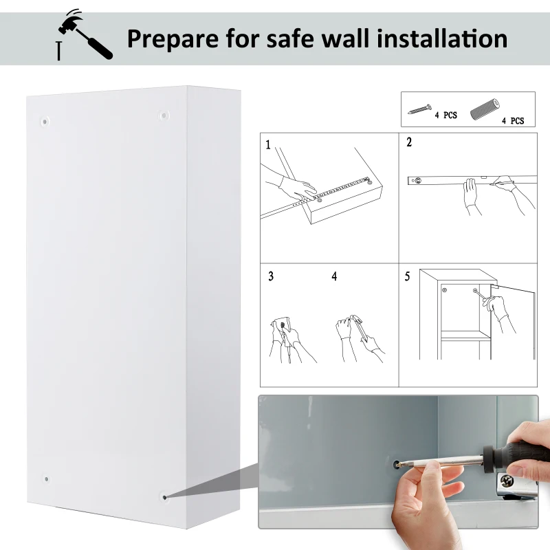 HOMCOM 3- Tier Wall Mount Medicine Cabinet Magnetic Door Lockable Frosted Glass Door - 27L x 12W x 57H (cm)