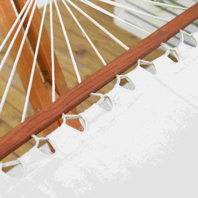 Outsunny Hamak z regulowanym stelażem, Składany Hamak na stojaku z drewna sosnowego, Do użytku na zewnątrz i wewnątrz, Kremowy+Natura, 388 x 120 x 89 cm